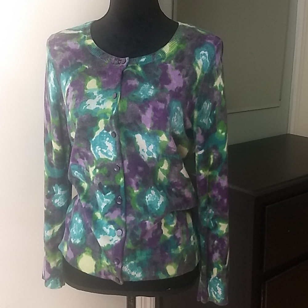 Talbots Floral Button Down Cardigan